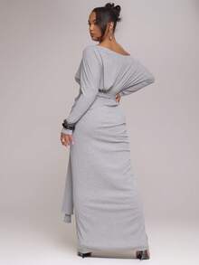 MUSERA Robe longue à manches longues avec épaules dénudées, nouée, côtelée. Tenue de tous les jours décontractée, Y2K, pour l'automne et l'hiver.