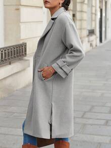 SHEIN Cottnline Abrigo de cuello con solapa de hombros caídos - Gris Claro - Ver 3