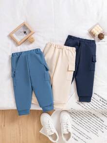 SHEIN Playful Pals 3件套男婴基础款工装裤，带大口袋，适合日常外出穿着 - 彩色 - 查看 2