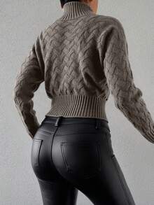 EURMUSE Short High Neck Jacquard Sweater - Brown - View 2