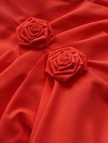 Maweii Plus Size Solid Color Elegant Ruched Rose Shoulder Casual Blouse - Red - View 6