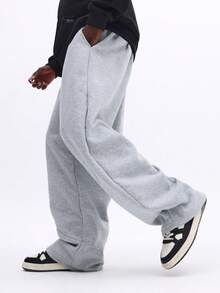 SUMWON Relaxed Fit Drawstring Jogger Sweatpants With Side Pockets Elastic Cuffs Casual Loungewear Comfort Pants Fall Winter Essential Plain - Light Grey - View 4