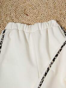 SHEIN Tween Girls Leopard Print Bow Sweatshirt & Sweatpants Set - Apricot - View 5