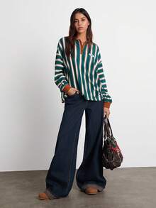 Easelle 女士休闲复古条纹宽松 Polo 领 T 恤 - 彩色 - 查看 2