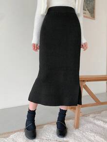 DAZY 开衩下摆罗纹针织毛衣裙 秋冬