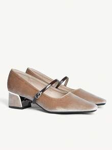 CUCCOO CHICEST Vintage Square Toe Satin Slip-On Pumps For Women For Christmas - Brown - View 2