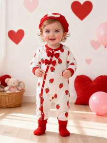 Newborn Baby Girl Clothes White And Red Strawberry Print Knit Sets,Autumn Cute Matching Family Outfits,Long-Sleeved Jumpsuit 0-6 Months 1T 2T Clothing - Multicolor - View 1