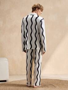 EverLounge Wave Striped Long Sleeve Top & Long Pants Men's Loungewear Set, Winter Clothes