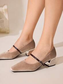 CUCCOO CHICEST Vintage Square Toe Satin Slip-On Pumps For Women For Christmas - Brown - View 6