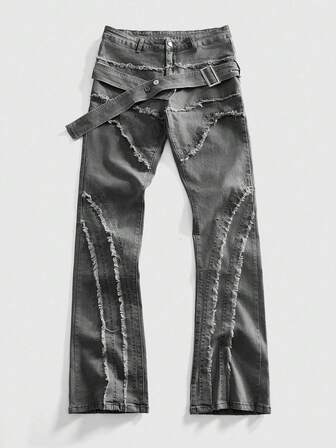 Street Life Herren Destroyed Fransen Saum Relaxed Fit Lässig Alltags Pendler Jeans
