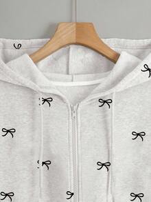 Resyla Women's Outerwear Tops, Autumn Jacket, Autumn/Winter, Graphic Design, Black Bow Print, Gray, Outdoor Streetwear, Photography, Must-Have, Eye-Catching, Back To School, Women Sweatshirt Sweatshirt