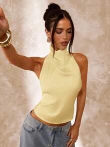 SHEIN BAE Apricot Color Backless Draped Neck Women's Tank Top, Sexy & Elegant Camisole For Spring/Summer - Yellow - View 6