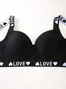 DesireSculpt Sujetador inalámbrico con estampado de letras LOVE, con soporte y moldeado - Negro - Ver 4