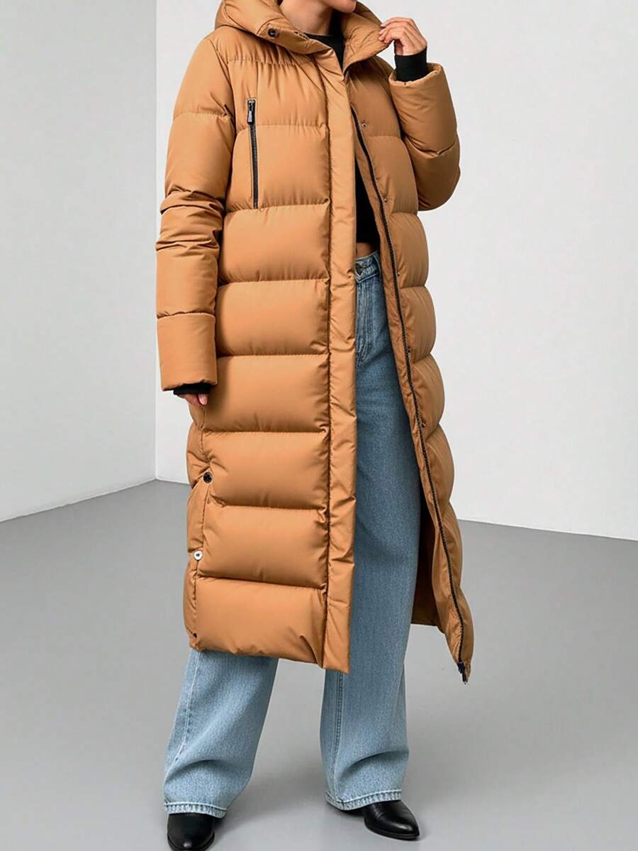 EURMUSE Women's Fashionable Warm Hooded Long Winter Coat - Brown - View 1