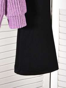 Elladie kids Autumn/Winter Young Girls Pink Lace Collar Bow Black Button Long Sleeve Top + Black Flare Pants Set, Sweet & Cute, Retro Fashion, Casual & Comfortable, Suitable For Daily Wear, Travel, School And More - Purple - View 5