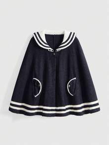 Kawaii Áo khoác cardigan dệt kim dáng chữ A ngắn rộng rãi dễ thương, phong cách xanh navy - Màu xám đen - Xem 1