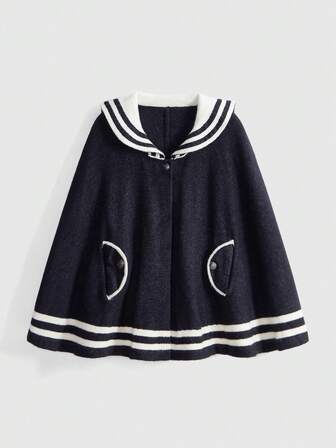 Kawaii Cape cardigan tricoté court et ample en style marine