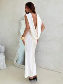 Aloruh Women's Sleeveless Waist Cinched Backless Dress, Elegant & Fashionable - Apricot - View 3