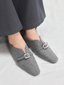 Mnmlis 女士时尚百搭通勤扣平底鞋 - 灰色 - 查看 6