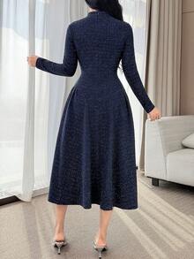 Feyla 女士时尚优雅镂空中长连衣裙 - 藏蓝色 - 查看 6