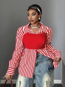 Maweii 加大码长袖吊带背心 时尚美式甜美百搭两件套 - 紅色 - 查看 6