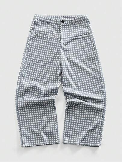 Men's Plaid Casual Straight-Leg Pants, Street Style & College Vibe, Autumn/Winter