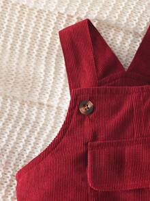 SHEIN Vintaside Kids 男童黑色灯芯绒背带裤，宽松工装风复古口袋连体裤，适合多个季节的男童休闲百搭裤