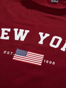 StoneGrade Men's Letter & American Flag Graphic Casual Crew Neck Short Sleeve T-Shirt, Versatile For Summer - Burgundy - View 4