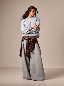 AiiRZ Oversized Balloon Sleeve Crew Neck Sweatshirt Pullover Casual Loose Fit Long Sleeve Winter Fall Comfort Loungewear Basic Essential - Light Grey - View 5