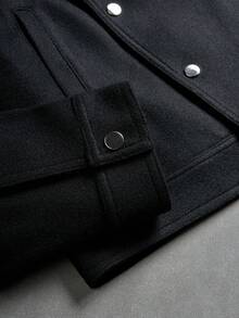 PAVTROS INS Design Plus Size Men's Asymmetrical Button Jacket, Stylish Stand Collar Outerwear, Versatile Top With Diagonal Button Elements, Suitable For Outdoor Casual Wear, Great Gift For Husband, Boyfriend, Or Relatives Crop Top Jacket Black Varsity Jacket Jacket Men Black Jacket - Black - View 4