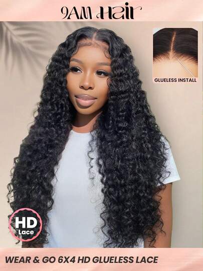 TrueHD Peluca de cabello humano con ondas profundas sin pegamento, cierre de encaje HD 6x4, densidad del 180%, longitud de 8-14 pulgadas tipo bob y 16-30 pulgadas de cabello largo, línea del cabello pre-recortada, color natural, elegante para mujeres. Lencería sexy de Halloween para mujeres, disfraz de Halloween, extensiones de cabello Kpop Hunter con regalos gratis