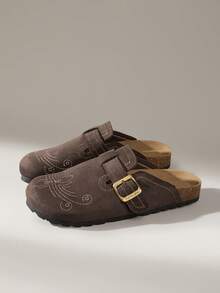 Solecia Women's Metal Buckle Design Slip-On Flat Shoes For Christmas - Coffee Brown - View 2