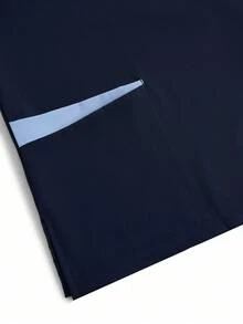 TaskEZ Conjunto de uniforme de pijama de unicolor con parches, cuello en V y manga corta - Azul Marino - View 8
