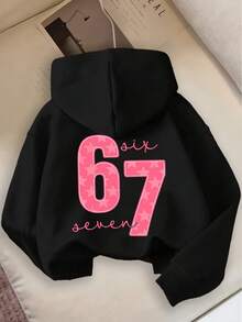 Sparklyn Teen Girl Kpop 3D Character & Letter Print Dropped Shoulder Loose Fit Sweatshirt, Suitable For Music Festivals, Autumn/Winter - Black - View 2