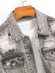 Manfinity Roughcore Chaqueta vaquera gris desgastada casual para hombre, estilo urbano - Gris - Ver 6