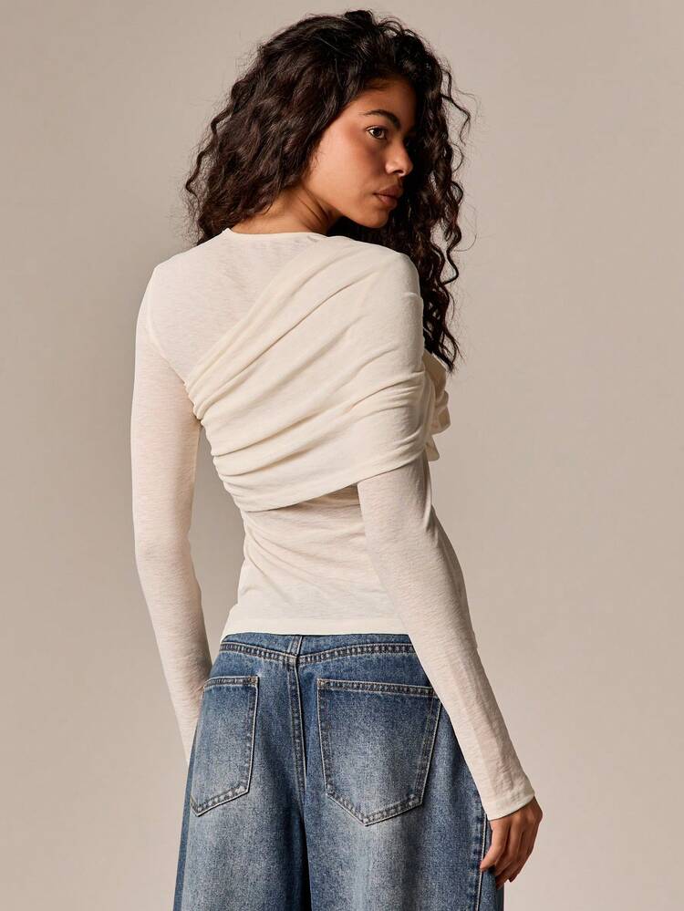 Long Sleeve Twisted Front Knot Top