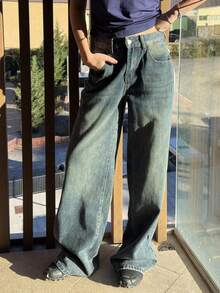 Abrilcols Jeans casuales con bolsillo y botones delanteros para mujer