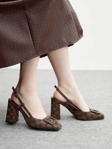 CUCCOO BIZCHIC Women's Square Toe Chunky Heel Brown PU Leather Pumps, Fashionable Minimalist Comfortable For Daily Wear And Occasions For Christmas - Brown - View 10