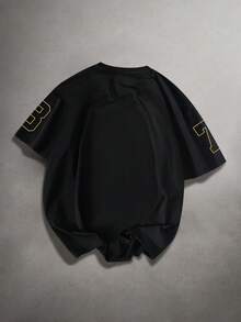 STYNVO 男士休闲字母数字图案圆领短袖T恤，夏季款 - 黑色 - 查看 2