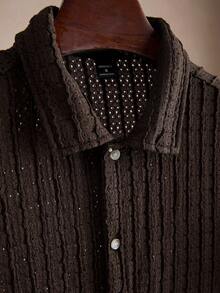 Core Aspect Men Solid Color Single-Breasted Casual Short Sleeve Shirt (Random Print) - Brown - View 4