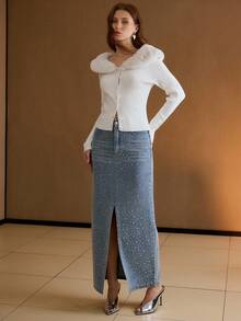 MOTF PREMIUM Suéter de manga larga con cuello de piel sintética desmontable y ajuste ceñido a la cintura - Blanco - Ver 4