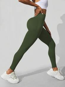 Slayform Leggings aderenti senza cuciture in vita alta per donne - Morbidi al tatto, elastici, traspiranti e ad asciugatura rapida, con elasticità a 4 vie, adatti per corsa, ciclismo, yoga, pickleball, esercizi e uso casual - Verde militare - Visualizzare 5