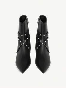 CUCCOO CHICEST Botas de tacón de aguja con decoración de rhinestones hasta la pantorrilla para mujer - Negro - Ver 8