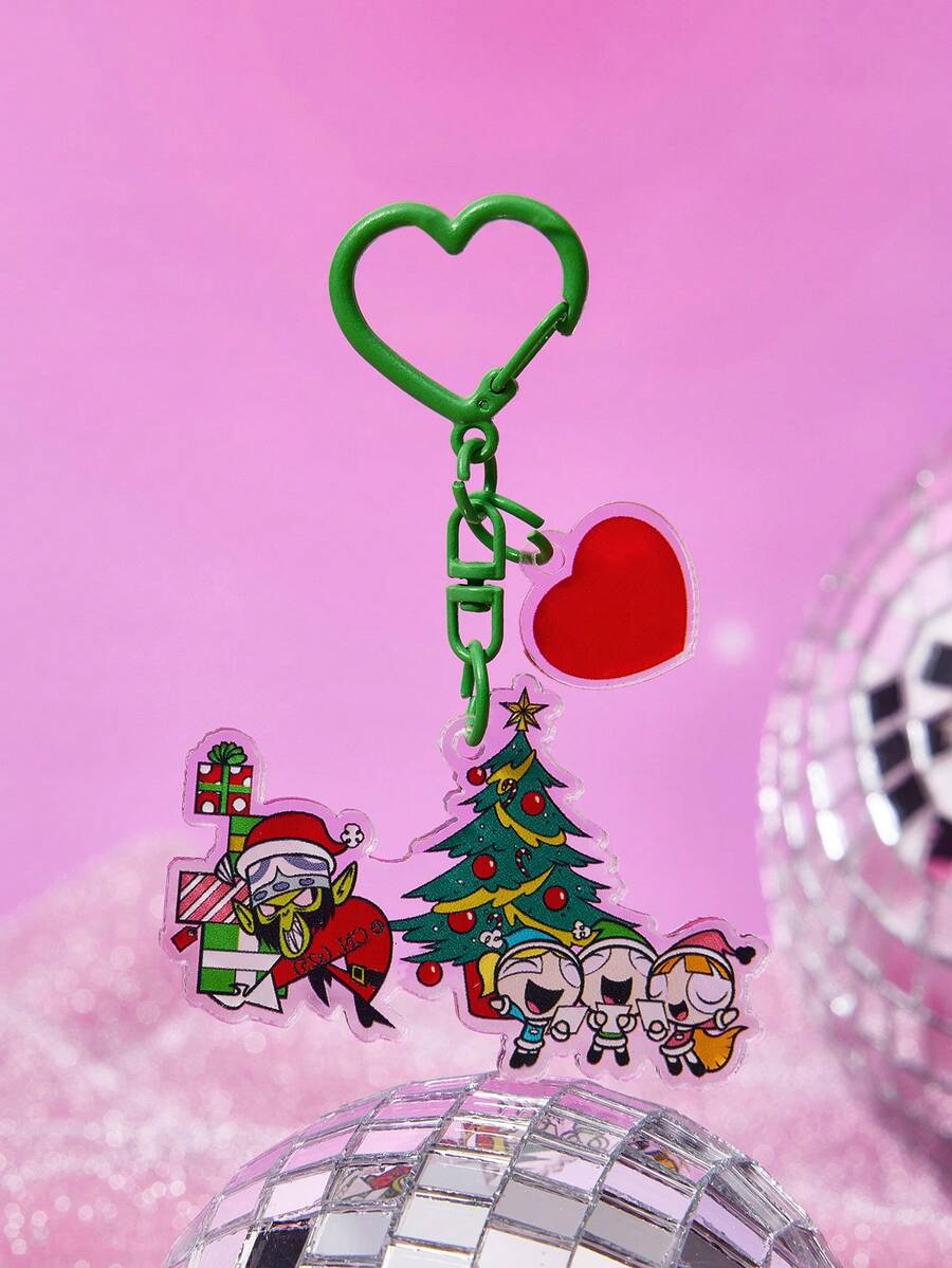 THE POWERPUFF GIRLS X SHEIN 1个绿色泡泡太阳镜图案吊坠手机挂绳，1个绿色D形环钥匙扣 - 墨綠色 - 查看 1