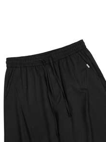 Manfinity Homme Men's Solid Color Drawstring Waist Pockets Straight Leg Casual Pants - Black - View 6