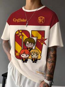 HARRY POTTER X SHEIN Men Gryffindor Cartoon Figure Graphic Tee, Casual Crew Neck Short Sleeve T-Shirt For Men, Comfortable Summer - White - View 5