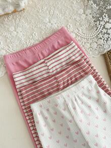 SHEIN 4件套女婴时尚俏皮裤装，面料柔软，适合上学、室内外活动，秋冬季穿着。