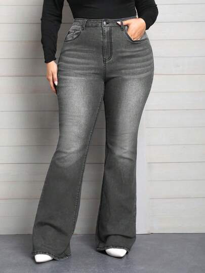 EMERY ROSE Plus Size Gradient Color Pocket Elastic Skinny Flare Leg Jeans