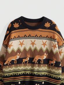 ROMWE Fairycore Áo len chui đầu dài tay cổ tròn in họa tiết toàn bộ, thường ngày, đa năng - màu đen - Xem 3