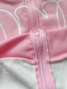 Manfinity EMRG 男士撞色印花连帽长袖卫衣，镶钻粉色拉链连帽衫，“谁在乎，赚钱就行”连帽衫，Y2K - 粉色 - 查看 5